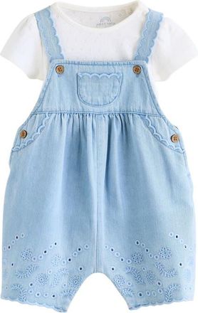 Next Pointelle T-Shirt & Eyelet Denim Overalls Set in Blue at Nordstrom, Size 12-18M