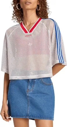 adidas Originals Mesh Crop Jersey Top in Chalk Pearl at Nordstrom, Size X-Small