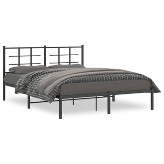 Berkfield Home Metal Bed Frame without Mattress with Headboard Black 160x200cm | Size: 160x200 cm