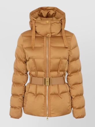 Elisabetta Franchi down hooded belted short puffer jacket
