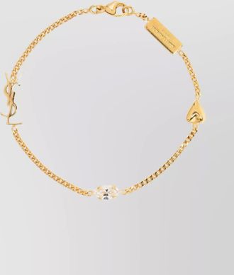 Saint Laurent crystal-embellished heart charm bracelet