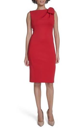 Calvin Klein Side Bow Sleeveless Scuba Knit Sheath Dress in Red at Nordstrom Rack, Size 14