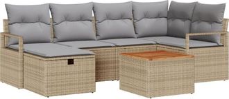 vidaXL Garden Sofa Set with Cushion 7 pcs Beige Poly Rattan vidaXL