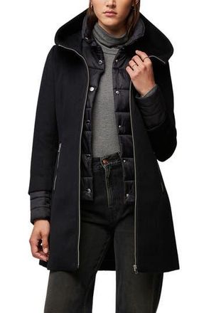 Soia & Kyo Mixed Media Wool Blend Coat with Quilted Bib Insert in Black at Nordstrom Rack, Size X-Large
