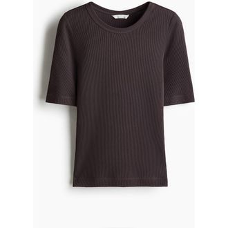 H&M Ribbed Silk-blend Top in Truffle Gray at Nordstrom, Size X-Large