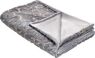Beliani Colcha De Poli&eacute;ster Gris 150 X 200 Cm Manta Patr&oacute;n De M&aacute;rmol Sala De Estar Dormitorio Godavari