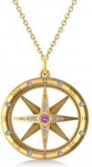 Allurez Compass Pendant For Men Pink Sapphire & Diamond Accented 14k Yellow Gold (0.38ct)