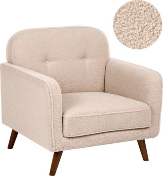 Beliani Sill&oacute;n Tapizado Decorativo Con Capiton&eacute; Patas De Madera Estilo Tradicional Boucl&eacute; Beige Ettrum