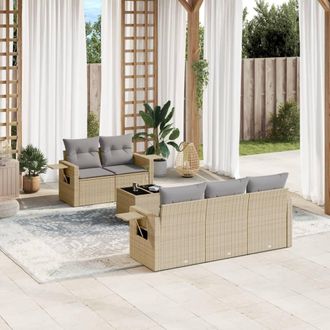 vidaXL Juego De Sof&aacute;s Jard&iacute;n Con Cojines 6 Pzas Rat&aacute;n Sint&eacute;tico Beige Vidaxl