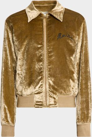 Amiri Mens Dragon Embroidered Velvet Bomber Jacket