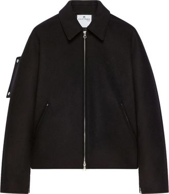 Courr&egrave;ges Black Solid Shirt Collar Jacket