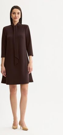 Ming Wang Stretch Deco Crepe Tie Neck Tent Dress in Dark Umber at Nordstrom, Size X-Small