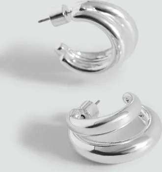 Mango Orecchini doppio anello argento - Donna - Taglia unica - MANGO