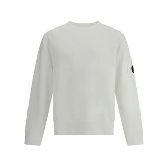 C.P. Company Sweatshirts, male, White, Size: S Logoed Crew Neck Sweatshirt