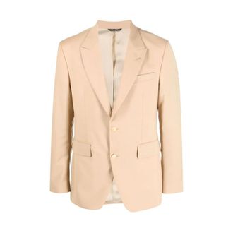 Reveres 1949 Beige Button-Up Blazer with Notched Lapels