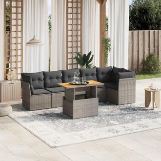 vidaXL Vidaxl - Set De Sof&aacute;s De Jard&iacute;n 7 Piezas Con Cojines Rat&aacute;n Pe Gris