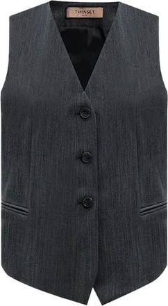 Twinset Grijze Polyester Vest - Dames - Gillet - Grijs - XL - Polyester - Kostuums