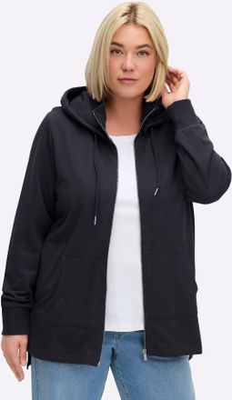 Sheego Shirtjacke SHEEGO Sweatjacke, Damen, Gr. 44/46, tiefblau, 100% Baumwolle, unifarben, Shirts Shirtjacke