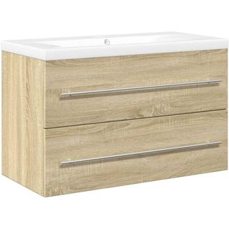vidaXL 2 Piece Bathroom Furniture Set Sonoma Oak Engineered Wood vidaXL