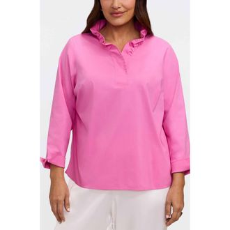 Foxcroft Tammy Ruffle Collar Cotton Blend Top in Guava Pink at Nordstrom, Size 1X