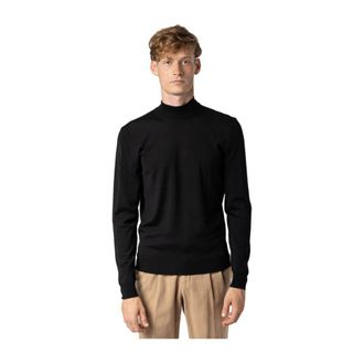 Drumohr Round-neck Knitwear, male, Black, Size: 2XL Black Wool Turtleneck Sweater