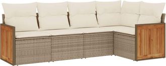 vidaXL Juego De Sof&aacute;s Jard&iacute;n Con Cojines 5 Pzas Rat&aacute;n Sint&eacute;tico Beige Vidaxl