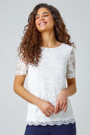 Roman Floral Stretch Lace Top