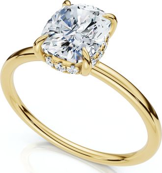 Pompeii3 Certified 2Ct Cushion Hidden Halo Diamond Engagement Ring 14k Gold Lab Grown