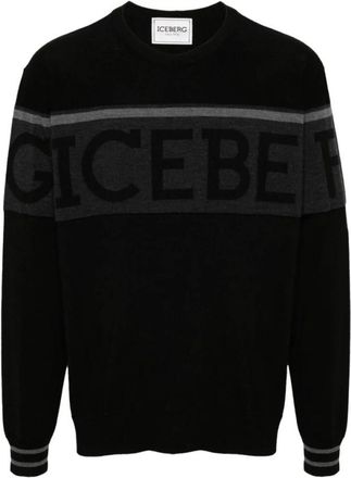 Iceberg Gebreide Logo Trui - Heren - Ronde hals truien - Zwart - L - Wol - Truien & Vesten