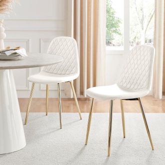 Furniturebox 2x Corona Gold Leg Faux Leather Dining Chair in White