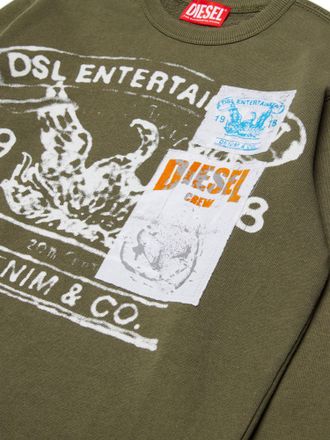 Diesel Boys Cotton Sweatshirt With Logo Print Green Hoods & Sweatshirts