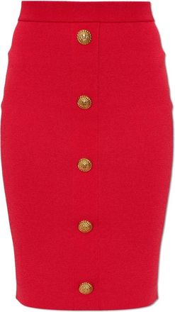 Balmain Kokerrok met decoratieve knopen - Dames - Kokerrokken - Rood - L - Leer - Rokken