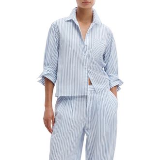 Rag & Bone Lucia Stripe Cotton Poplin Button-Up Shirt in Baby Blue Stripe at Nordstrom, Size Xx-Small