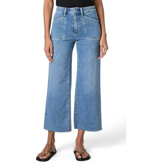 Paige Anessa Raw Hem High Waist Ankle Wide Leg Jeans in Veritas at Nordstrom, Size 30