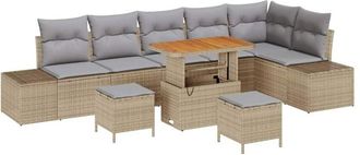 vidaXL Vidaxl - Conjunto De Sof&aacute; De Jard&iacute;n Con Coj&iacute;n 9 Pcs Beige, Gris Claro