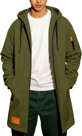 Generic Zip Up Hoodie for Men Comfortable Drawstring Coat Knee Length Overcoat Jacket Winter Long Trench Long Sleeve Sweatshirt Outdoor Casual Plain Hoodie To