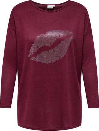 Only Carmakoma Longshirt ONLY CARMAKOMA CARALBA LS LONG TOP JRS, Damen, Gr. L, zinfandel detail:lips, Jersey, Obermaterial: 95% Polyester, 5% Elasthan, bedruckt, loo