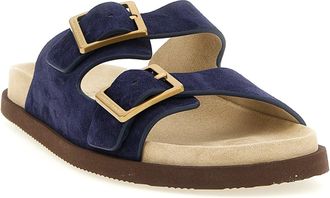 Brunello Cucinelli Mens Blue Calfskin Slides Shoe