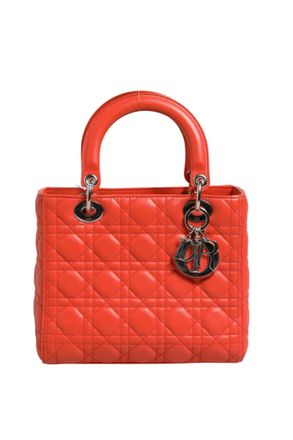 Dior Orange Cannage Lambskin Leather Lady Dior Womens Bag (Pre-Owned)