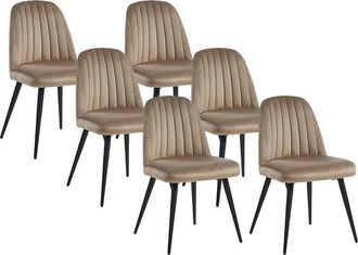 Vente-Unique Juego de 6 sillas ELEANA - Terciopelo y metal negro - Beige