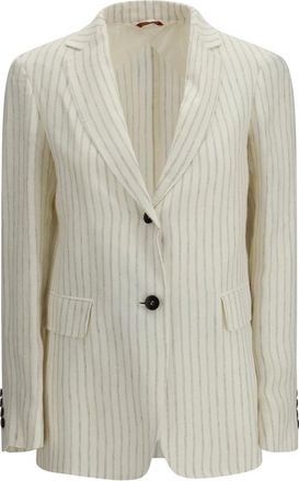 Max Mara Elogio Pinstriped Linen Blazer - Dames - Jassen - Beige - Maat: XS Linnen