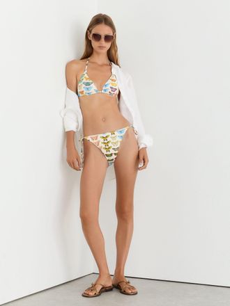 Reiss Cream Print Printed Reversible Bikini Bottoms, 10