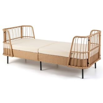 Costway Costway Outdoor PE Wicker Daybed w/Soft Padded Sponge & Zippered Cushions in Beige