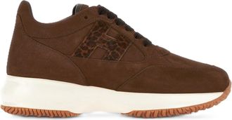 Hogan Brown Suede Leopard Print Low-Top Sneakers