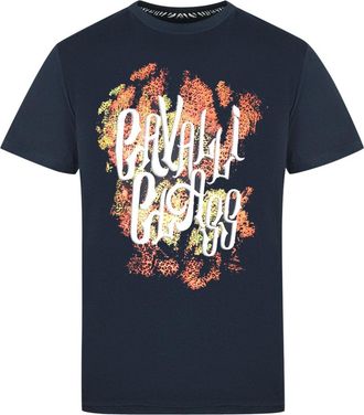 Cavalli Mens Bold Logo Navy T-Shirt - Blue material_cotton - Size 2XL