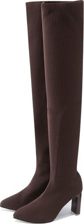 Generic Platform Tight High Boots for Women,Over the Knee Boots for Women,Pointed Toe Sock Booties Platform Over the Knee Mid Chunky Heel Stretch Non Slip Wid