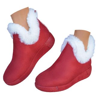 Generic Slip On Snow Boots Women Fur Lined Thermal Winter Booties Flat Slip On Chelsea Boots Solid Classic Ankle Boot Warm Round Toe Hiking Boot Non-Slip Shor