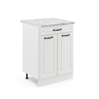 Vicco Mueble Bajo De Cocina R-line, Blanco Casa De Campo, 60 Cm Con Caj&oacute;n, Et M&aacute;rmol, Vicco
