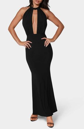 Bebe Halter Plunge Neck Maxi Dress in Black at Nordstrom Rack, Size X-Small