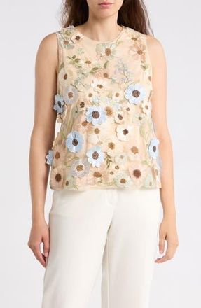 Adrianna Papell Floral Appliqu&eacute; Sleeveless Shell Top in Neutral Floral at Nordstrom Rack, Size X-Small